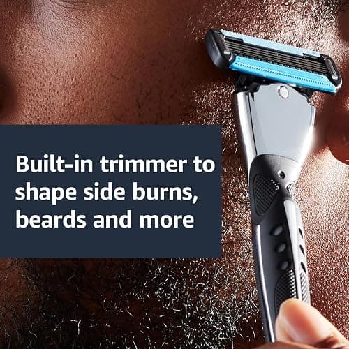 Amazon Basics 5-Blade MotionSphere Men's Razor with Dual Lubrication, Vitamin E, Precision Trimmer, 1 Handle & 16 Cartridges, Black thumbnail 6
