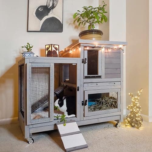 Aivituvin Rabbit Hutch Bunny Hutch Large Rabbit Cage, Indoor Bunny Cage Outdoor Rabbit House (Grey) - Image 1