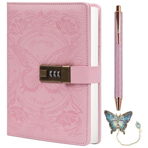 TIEFOSSI Diary with Lock for Women Girls, Lined Locked Journal, Butterfly Journal Notebook with Pen and Bookmark, A5 Refillable Locking Journals for Writing, 224 Numbered Pages - Image 1
