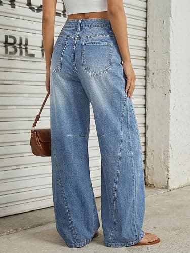 Trendy Queen Women's High Waisted Wide Leg Jeans Barrel Baggy Pants | Plus Size Denim, Loose Stretchy Bootcut Flare, Lightweight Soft Fabric, Fall Fashion Clothing, Daily Outfit thumbnail 4