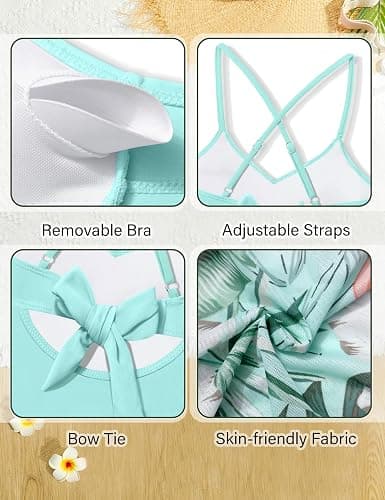 Dearnow Girls Swimsuit One Piece Control Front Cross Ruched Tie Back Bathing Suit Swimwear with Drawstring Cover Up 9-16T thumbnail 7
