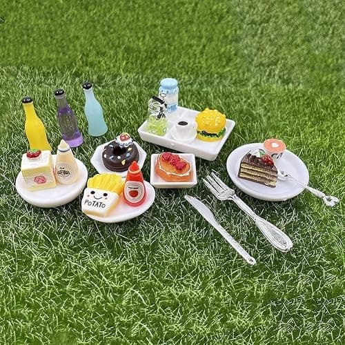 HKLMRO 150Pcs Miniature Food Drink Bottles Adults Dollhouse Soda Pop Cans Pretend Play Kitchen Cooking Game Party Accessories Toys Hamburger Cake Ice Cream Pizza Bread Tableware Doll House Landscape thumbnail 6