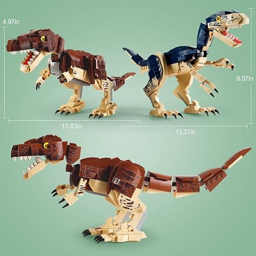QUENTINAG 910-Piece Dinosaur Toy Building Sets, T.rex & Velociraptor Building Kits for Kids, Fun Build-Two-Dinos World for Boys and Girls Ages 6+, Gift Ideas for Birthdays and Christmas thumbnail 3