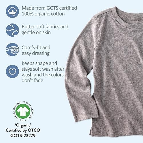 Butterblu London Long Sleeve T-Shirts​, Multipack, 100% Organic Cotton Tees | GOTS Certified Organic Cotton for Baby, Toddler Girls, Boys, Unisex, Machine Washable, Made to Match Colors thumbnail 5