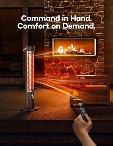 Patio Heater for Outdoor Use, Infrared Electric Outdoor Heater, 1500W Instant Heating, 60-Degree Oscillation, 9 Heat Levels, 9H Timer, Remote, for Garage, Backyard, Large Room, Indoor, 32.2", Black thumbnail 7