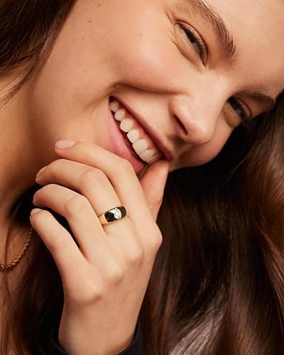 PAVOI 14K Gold Plated Chunky Dome Statement Ring for Women | Marquise Cubic Zirconia Dome Ring | Thick Stackable Bands thumbnail 4