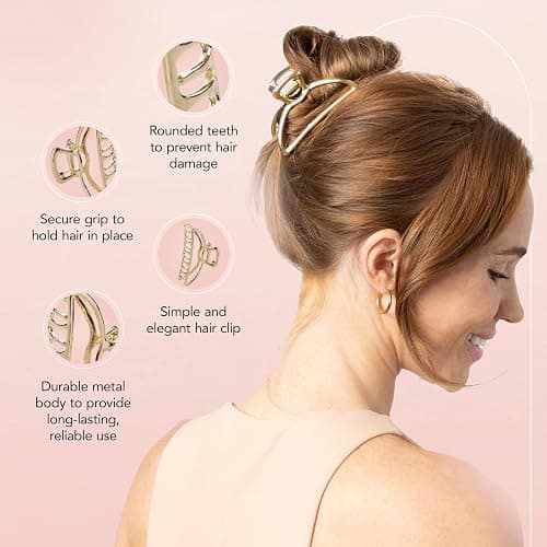 Kitsch Metal Hair Clips for Women - Durable & Elegant Metal Claw Clips, Perfect for Everyday Use & Special Occasions | Ideal Gifts for Women - Gold, 1 Pc thumbnail 3