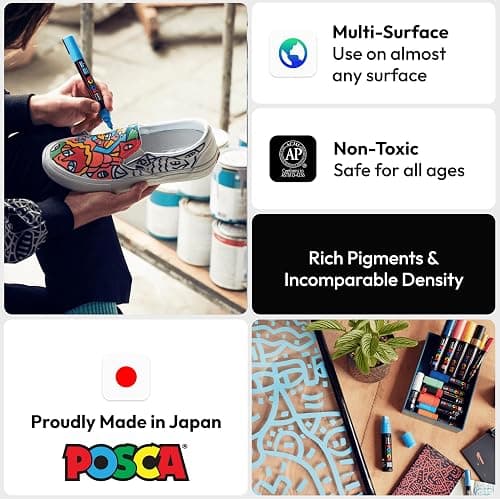 uni POSCA PC-5M Water-Based Paint Markers, Reversible Medium Tip (1.8-2.5mm), Assorted Colors, 16 Pack thumbnail 2