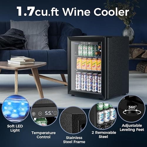 Electactic 68 Cans Beverage Refrigerator Cooler, 1.7 cu.ft Mini Fridge Glass Door Drink Cooler for Beer, Soda,Wine, Digital Temperature Control for Home Office Bar thumbnail 6