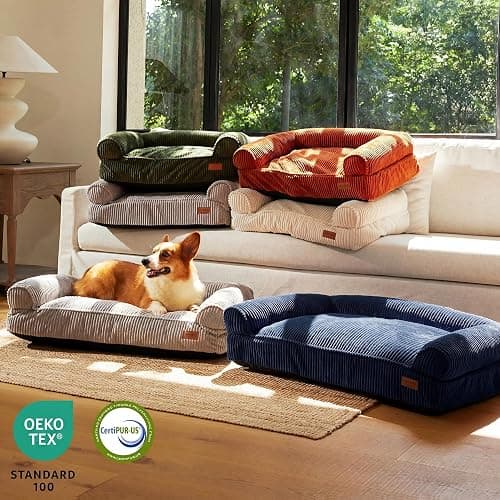 FUKUMARU Dog Couch Bed, Corduroy Cozy Cat Bed for Indoor Cats with Washable Cover, 28in Waterproof Orthopedic Dog Beds Sofa for Small Dogs and Large Cats, Cute Warm Cotton Pet Sofa, Blue thumbnail 7