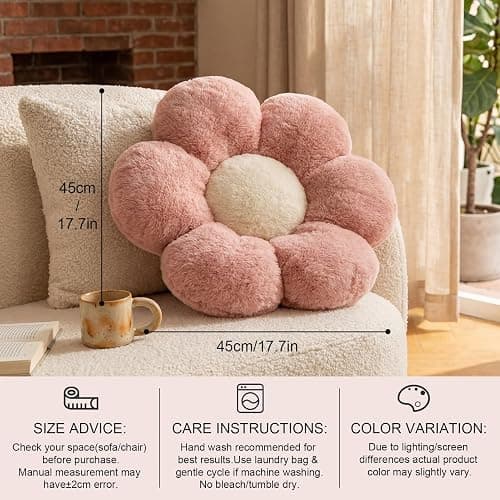 HonorHut Pink Plush Flower Throw Pillow Soft Thick Floor Sit Pads Aesthetic Cushion for Sofa Couch Chair Floor thumbnail 2