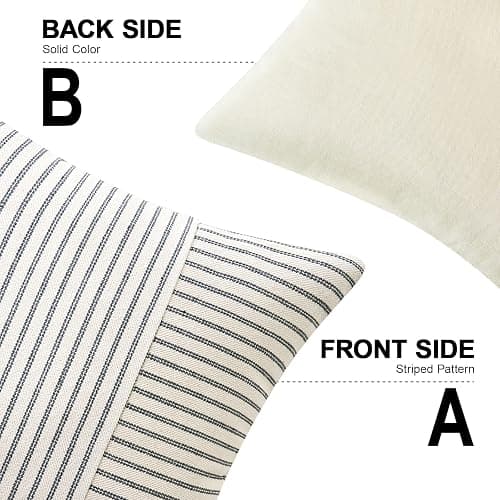 MIULEE Grey and Beige Patchwork Farmhouse Pillow Covers 12x20 Inch, Pack of 2 Striped Linen Decorative Modern Accent Pillow Cases for Sofa Couch Bedroom thumbnail 5