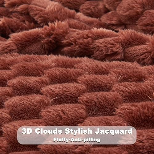 NEWCOSPLAY Super Soft Throw Blanket Coffee Premium Silky Flannel Fleece 3D Clouds Stylish Jacquard Lightweight Bed Blanket All Season Use 350GSM (Coffee, Throw(50"x60")) thumbnail 5