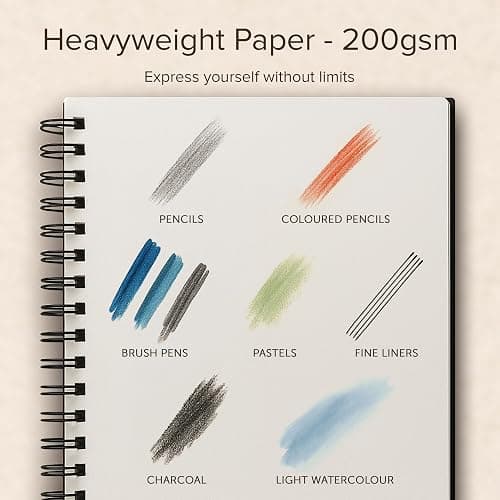 A4 Hardcover Drawing Book - Extra Thick Paper (200 GSM) - Spiral Bound for Kids and Professionals for Drawing and Sketching - 21 x 29 cm, 40 Sheets / 80 Pages thumbnail 2
