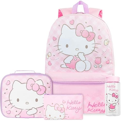 Get Trend Hello Kitty Sanrio Kids Backpack Set, 4 Pcs Large School Bag Rucksack with Pencil Case, Insulated Lunch Bag & 500ml BPA Free Water Bottle, School Supplies Gifts (Pink Hello Kitty) - Image 1
