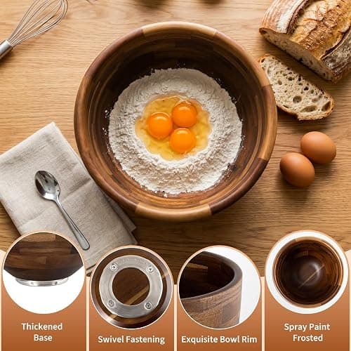 Mixer Wooden Bowl Compatible with Kitchenaid Mixer, Wooden Mixing Bowl for 5QT Tilt Head Stand Mixers, Wood Texture Surface, with Stainless Steel Locking Base, Perfect for Bread, Cake, and Baking thumbnail 4
