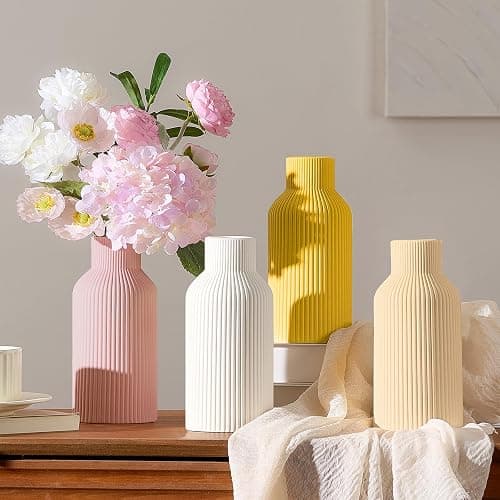 Mfacoy White Ceramic Flower Vase, Minimalist Decor, Modern Home Decorative Vase, Small Pampas Grass Vases For Kitchen, Bedroom, Office, Living Room, Bathroom, Shelf Centerpiece Table Decorations(8 in) thumbnail 6
