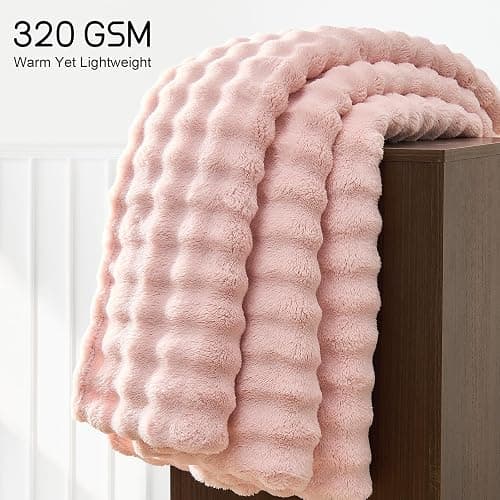 Lotus Karen 3D Bubble Fleece Blanket - Ultra Soft Fluffy Pink Throw Blanket for Couch, Lightweight Cozy Throw for All Season, Adults Women Kids(Pink, 50"x60") thumbnail 2