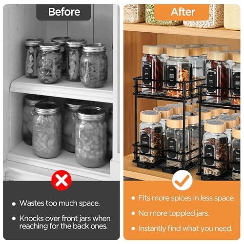 VINATO Portaspezie Scorrevole a 2 Livelli – Organizzatore Cucina Salvaspazio con Guide, Portaoggetti per Dispensa (26x15x21,8 cm) thumbnail 5