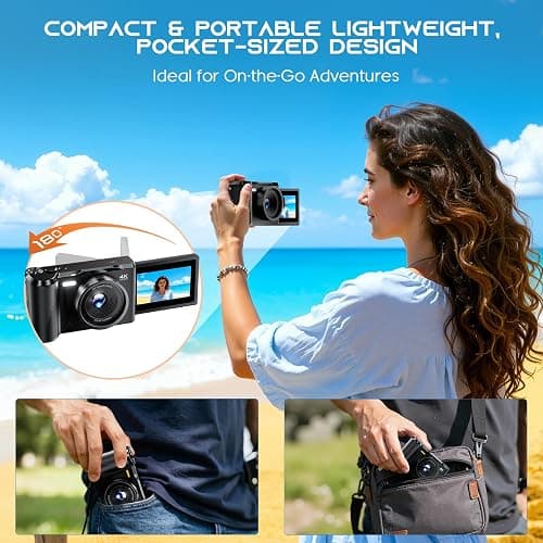 Digital Camera 2026 Upgrade for Photography, Video & YouTube | 56MP Autofocus Vlogging Camera with 3-Inch 180° Flip Screen, 16X Zoom, Built-in Flash, Compact Travel Camera with 32GB SD Card for Kids thumbnail 4