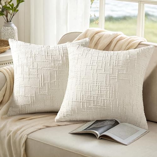 decorUhome Spring Cream White Chenille Throw Pillow Covers 18x18 Set of 2 Textured Soft Cozy Slubby Couch Pillow Covers Modern Farmhouse Boho Decorative Pillow Cases for Bed Sofa Living Room thumbnail 9