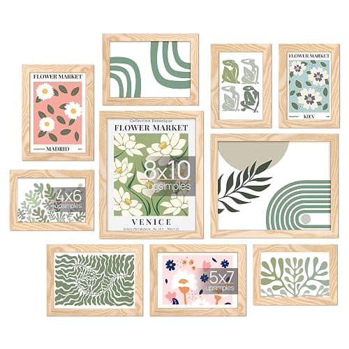 upsimples 10 Pack Picture Frames Collage Wall Decor for Mounting or Tabletop Display, Photo Gallery Frame Set for Family, Multi Sizes Including 8x10, 5x7, 4x6, Natural - Natural - Image 1