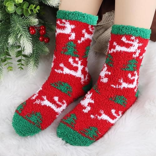 CCINEE 6 Pairs Christmas Fluffy Socks,Xmas Winter Warm Soft Socks Fuzzy Slipper Bed Socks for Christmas Holiday Party thumbnail 2