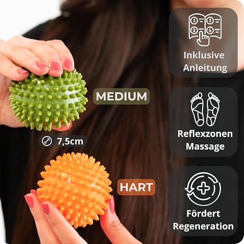 M.S.Lemberg® Igelball Massage Set - Massageball für Reflexzonen, Anti-Stress, Entspannung Geschenk - Noppenball Fußmassage Rücken Nacken Hand Fuß - Ball mit Noppen klein - hart & mittel-weich thumbnail 2