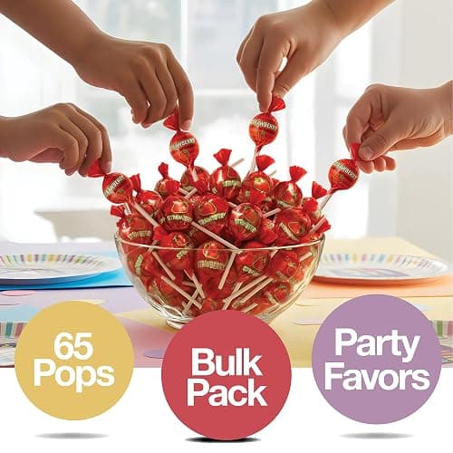 Strawberry Lollipops – 65 Count Bulk Candy Pack, Individually Wrapped Suckers – Sweet Strawberry Flavor – Party Candy, Parade Treats, Birthday Favors & Kids Events thumbnail 4