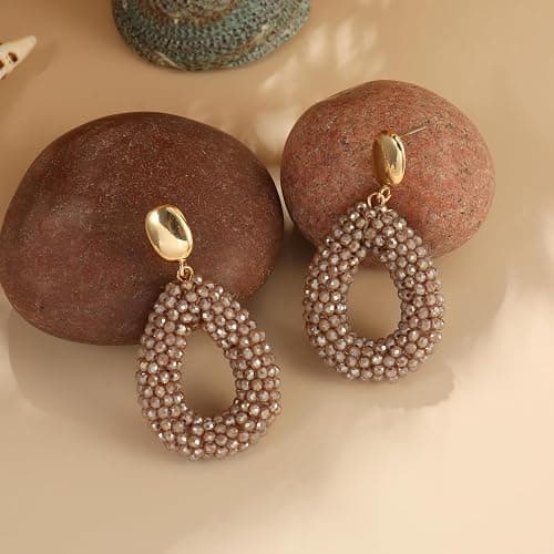 Boho Ohrringe hängend für Damen,Tropfenförmige Reisperlen Leichte Ohrringe Eleganter Hingucker für Frauen Modischer Schmuck thumbnail 7