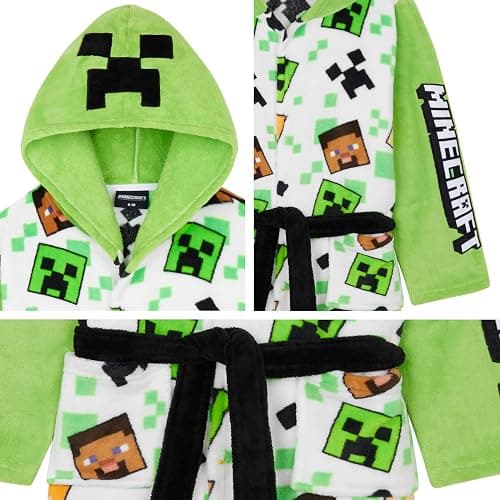 Get Trend Minecraft Robe for Boys Teens, Hooded Dressing Gown, Creeper Loungewear Cozy Robes, Gamer Gifts for Boys thumbnail 3