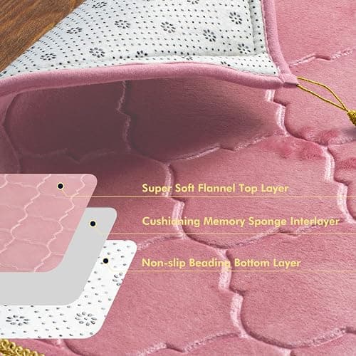 YAZEIN Muslim Prayer Rug with Tasbih Prayer Beads, Soft Memory Foam Prayer Matt Islam, Padded Islamic Prayer Mat Thick for Men and Women, Janamaz, Sajadah (25.6" x 43.3", Pink) thumbnail 3
