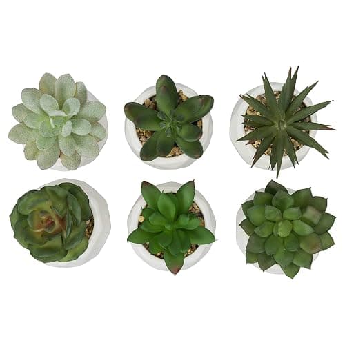 MyGift Mini Assorted Green Faux Succulent, Indoor Fake Plants in Geometric Ceramic Pots, Set of 6 thumbnail 4