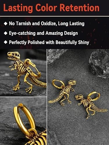 FaithHeart Viking Animals Huggie Hoop Earrings for Men, Gothic Dragon/Snake/Dinosaur/Wolf Earrings Stainless Steel Hypoallergenic Lightweight Stud Earrings Mens Punk Rock Jewelry Gift thumbnail 3