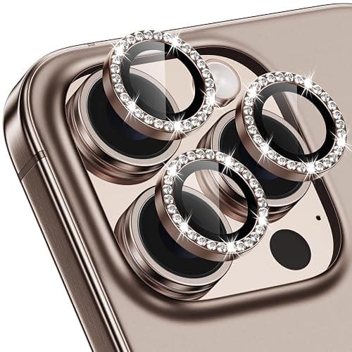Xfilm for iPhone 16 Pro/16 Pro Max Camera Lens Protector Bling Individual Metal Diamond Ring 9H Hardness Scratchproof Protector, Stylish Phone Accessories, Case Friendly (Brown Diamond) - Image 1