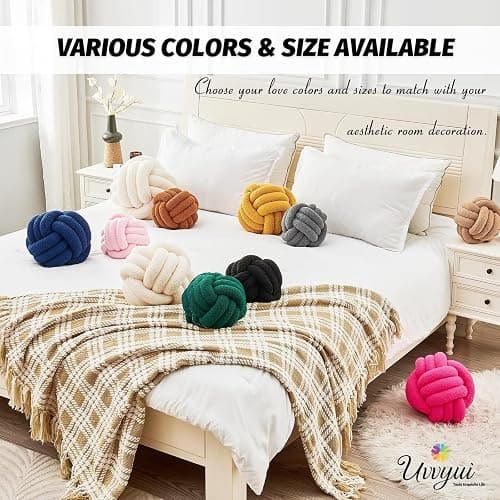 Uvvyui Knot Pillow Ball, Soft Home Decorative Pillows, Round Throw Pillow, Handmade Knotted Plush Pillow, Round Boucle Pillow Cushion (8.6 Inches Black) thumbnail 6