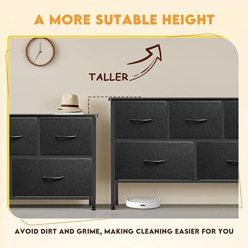 Sonharlar Curved Profile Dresser for Bedroom, Chest of Drawers, 5 Storage Drawers Organizer Unit, Black Dresser with Fabric Bins for Closet, Living Room, Kid Room (Charcoal Black) thumbnail 5