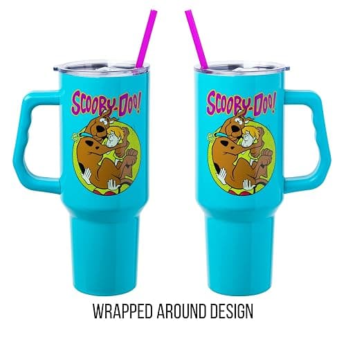 Silver Buffalo Scooby-Doo Featuring Scared Shaggy and Scooby Stainless Steel Tumbler with Handle and Straw, Fits in Standard Cup Holder, 40 Ounces thumbnail 6