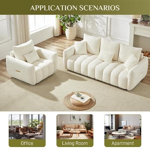 Wrofly Boucle Cloud Single Sofa Chair, Deep Seat with Pillow, Beige White | Deep-seat boucle chair with pillow, metal trim, sturdy frame (250lb), easy assembly. Great for living room thumbnail 6