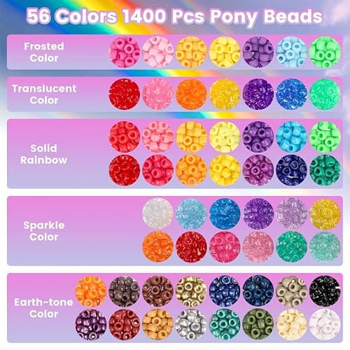 Pizooro Bracelet Making Kit 2400 Pcs Bracelet Beads, 56 Colors Pony Beads in Bead Organizer, 1400 Kandi Beads + 1000 Letter Beads, Jewelry Craft Supplies for Friendship Bracelets, DIY Gifts for Teens thumbnail 3