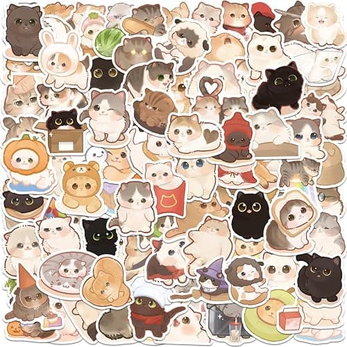 150 Pcs Cute Cat Stickers for Water Bottles, Funny Kitten Stickers, Gift for Teen Birthday Party, Kawaii Cartoon Decal Pack, Waterproof for Laptop,Phone,Skateboard,Bicycle thumbnail 6