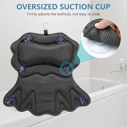 SetSail Bath Pillow, Relaxing Bath Pillows for Tub Neck and Back Support Soft 4D Breathable Air Mesh Ergonomic Bathtub Pillow with 6 Strong Suction Cups and Hook Luxury Bathroom Accessories,Black thumbnail 4