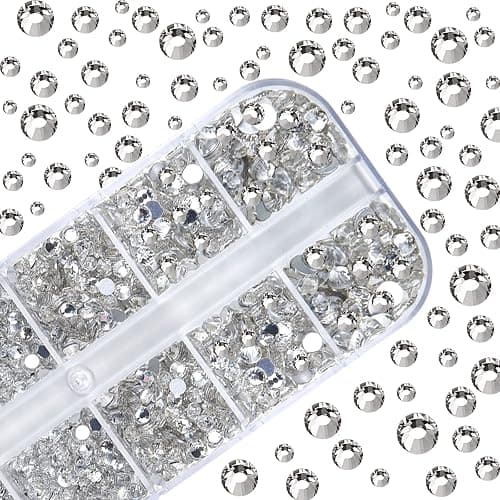Nail Art Rhinestones Kit HUETFAT 2400pcs Nail Gems Crystal Clear Flatback Rhinestones Gems Stones, with Storage Organizer Box/Wax Pencil/Tweezers 6 Sizes (1.9-4.5 mm) for Nail Art Craft thumbnail 4