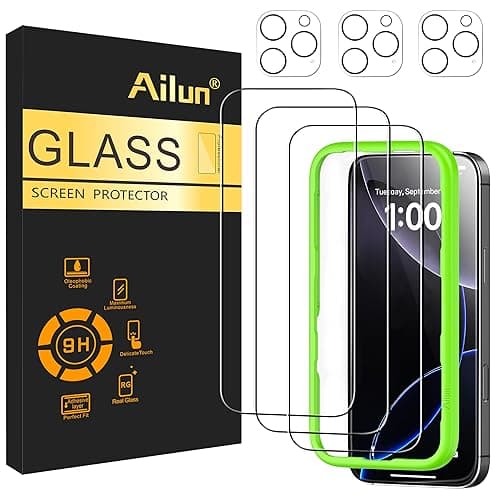 Ailun 3 Pack Screen Protector for iPhone 16 Pro [6.3 inch] + 3 Pack Camera Lens Protector with Installation Frame,Case Friendly Tempered Glass Film,[9H Hardness][Not for iPhone 16e/16/16 Plus/Pro Max] - Image 1