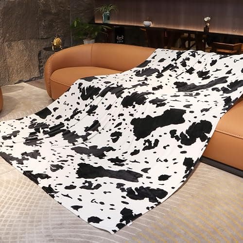 GEULAY King Size Cow Print Blanket - Breathable Lightweight Plush Fleece Throw for Livingroom Western Decor All Seasons, Luxuriously Soft Large Bed Cover 90"x108" - Black White Cow - King Size 90" x 108" (228 x 274 cm) thumbnail 3
