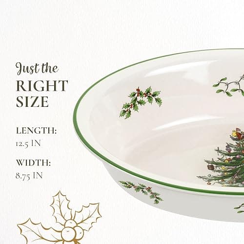 Spode Christmas Tree Oval Rim Dish (12.5" x 8.75") Festive Deep Baking Pan for Serving Vegetables, Roast Dinner, Casseroles - Fine Porcelain, Microwave, Freezer, Dishwasher Safe thumbnail 7