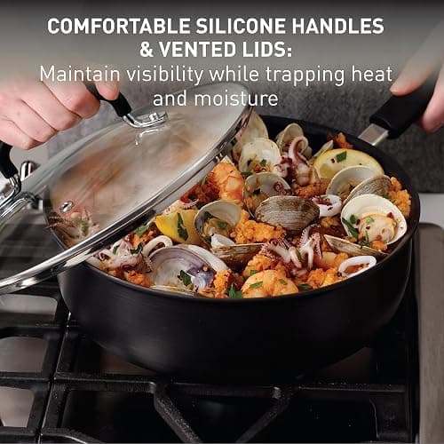 T-Fal Ultimate Hard Anodized Nonstick Cookware Set 17 Piece, Nonstick Pots and Pans Set with Fry Pan, Saucepans, Saute-Pan, Griddle, Dishwasher Safe, Black thumbnail 6