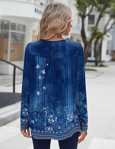 Zeagoo Long Sleeve Shirts for Women Fall Fashion Dressy Casual Blouses Trendy Pleated Tunic Tops for Leggings 2025 thumbnail 6