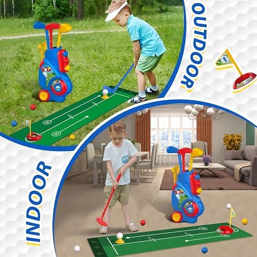 Liberry Toddler Golf Set for 2 3 4 Years Old Boys Girls, Upgraded Kids Golf Clubs Set with Cart, Putting Mat, Outdoor Indoor Sports Toy Birthday Gift, Blue thumbnail 5