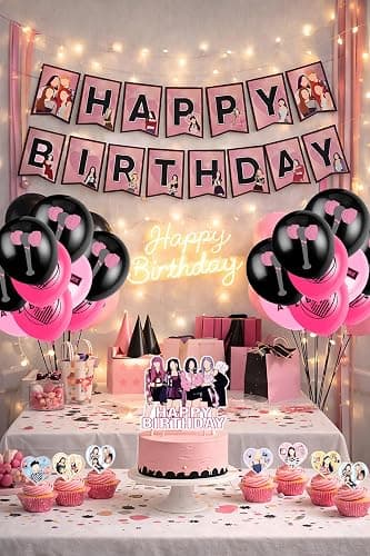 KPOP Black Pink Girl Group Birthday Party Kit Supplies with Cake Topper, Balloons, Banner, Cupcake Toppers & Birthday Sash – Easy Setup Party Supplies for Girls, Teens & Adults thumbnail 2